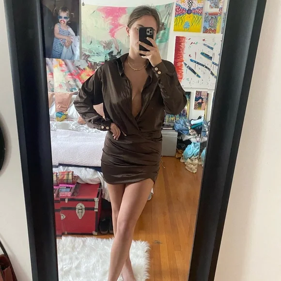 brown silk mini dress Calanthe Mini Dress